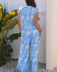 Floral Half-Button Sleeveless Wide Leg Jumpsuit