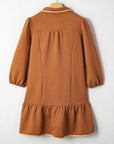Textured Quarter Zip Collar 3/4 Sleeve Mini Dress