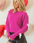 Bow Cut-Out Round Neck Sweater