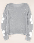 Dulce Big Flower Hollowed Knit Drop Shoulder Sweater