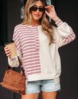 Stripe Patchwork Long Sleeve Henley Top
