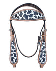 HILASON Western Horse Leather Headstall & Breast Collar Set White Leopard