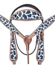 HILASON Western Horse Leather Headstall & Breast Collar Set White Leopard
