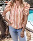 Kelsey Frilled Short Puff Sleeve Mixed Print Blouse