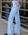 CHEYENNE TROUSERS - LIGHT WASH PINK POCKET
