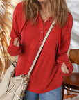 Corded Knit Half-Button Collared Top