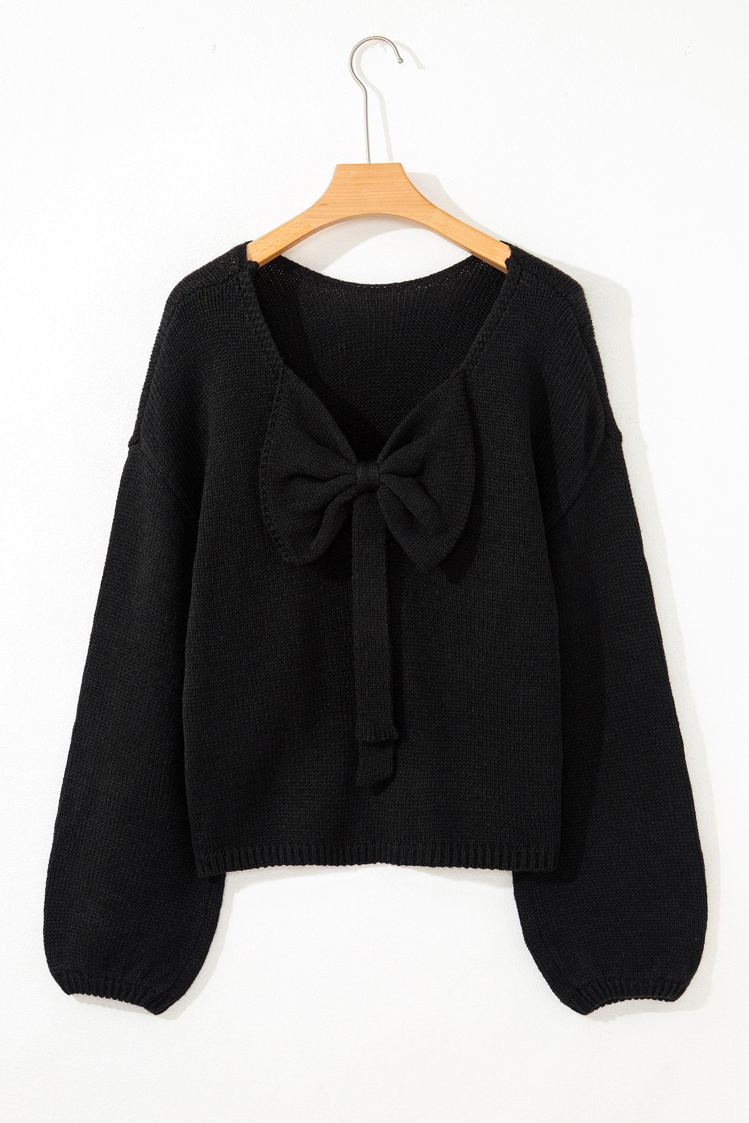 Bow Tie Backless Bubble Sleeve Sweater