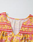Floral Ruffle Sleeve Notched Neck Blouse