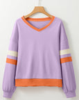 Colorblock Patchwork V-Neck Drop Shoulder Sweatshirt