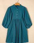 Solid Corduroy 3/4 Sleeve Snap Button Dress