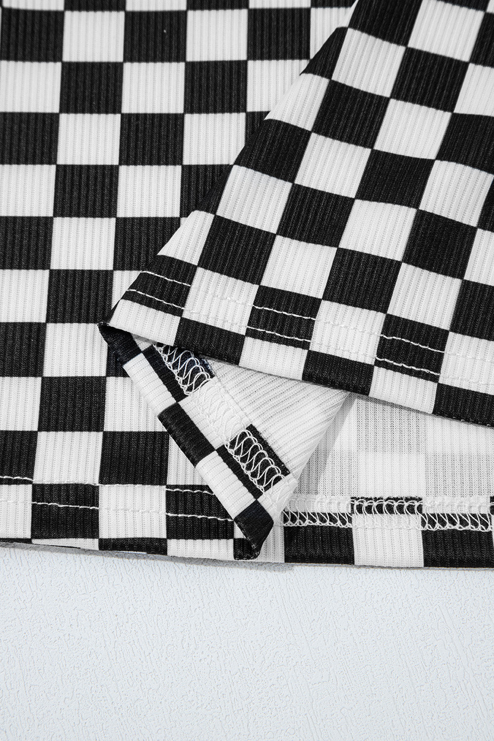 Checker Ribbed Knit Crewneck T-Shirt