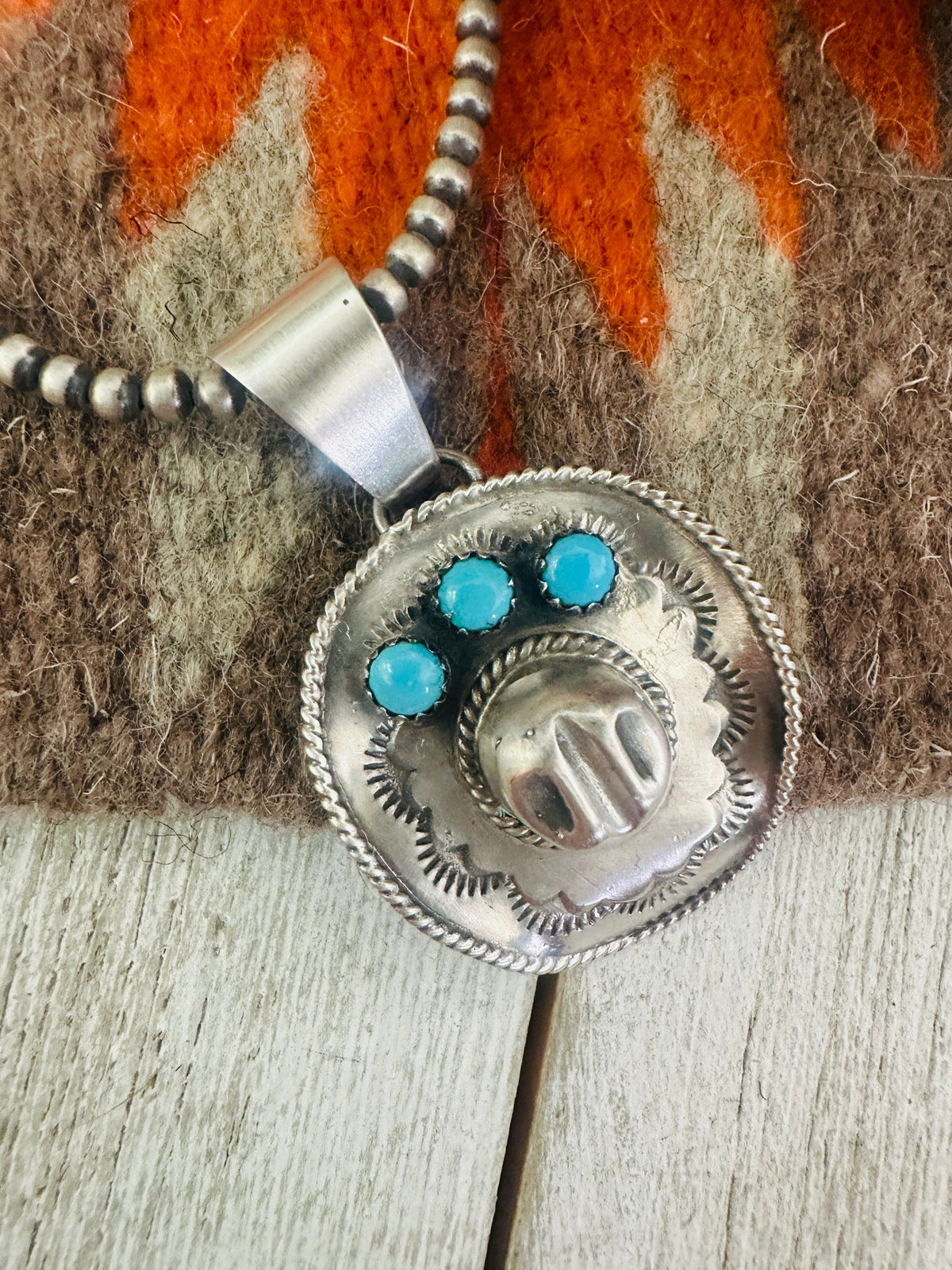 Navajo Turquoise & Sterling Silver Cowboy Hat Pendant