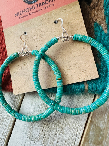 Navajo Turquoise & Sterling Silver Beaded Hoop Earrings