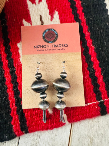 Navajo Sterling Silver Pearl Beaded Blossom Dangle Earrings