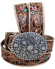 34 In Hilason Justin Tan Vanessa Vine Floral Tool Leather Ladies Belt Western Cowgirl