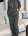 Fuzzy Drawstring Hoodie and Pants Lounge Set