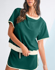 Colorblock Edge Drop Shoulder T Shirt and Skort Set