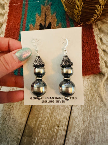Navajo Sterling Silver Pearl Beaded Dangle Earrings