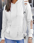 Solid Ripped Hooded Sweatshirt
