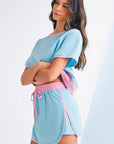 Colorblock Edge Drop Shoulder T Shirt and Skort Set