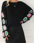 Floral Crochet Bell Sleeve Sweater