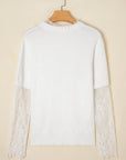 Lace Patchwork Sleeve Faux Two-Piece Fuzzy Sweater