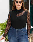 Plus Size Lace Patchwork Cutout Long Sleeve Top