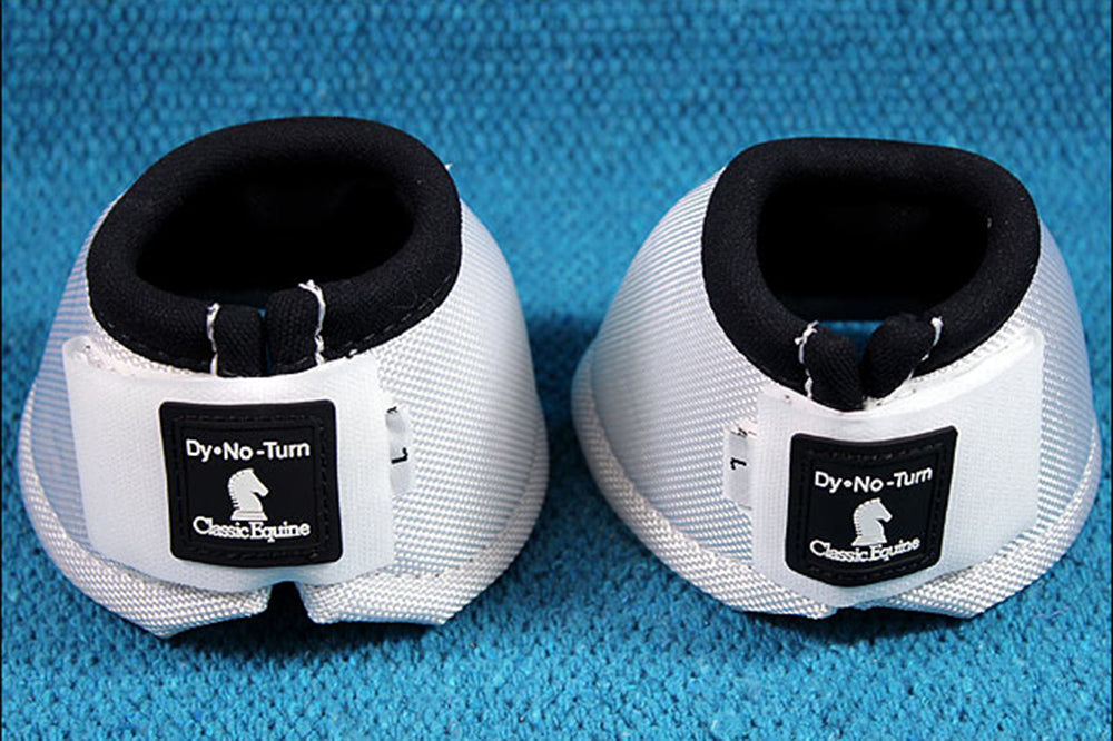 White Classic Equine No Horse No Turn Bell Boots Pair