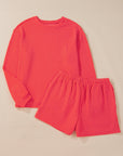 Corded Knit Long Sleeve Top and Shorts Set