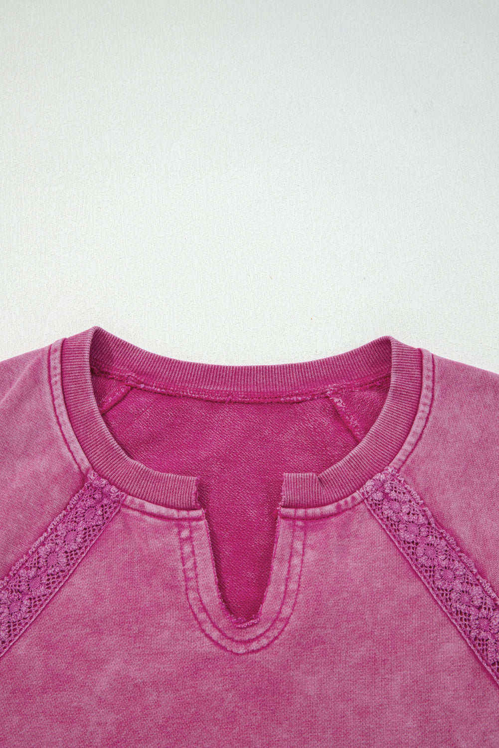 Lace Patchwork Mineral Wash Notched Neck Sweatshirt