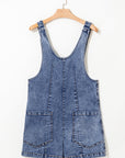 Denim Sleeveless Scoop Neck Patch Pocket Romper