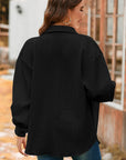 Solid Cable Knit Textured Puff Sleeve Shacket