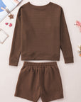 Textured Long Sleeve Top and Drawstring Shorts Set
