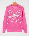 Valentine Bow Hollowed Knit Drop Shoulder Sweater