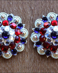 1.5" Hilason Western Style Silver Berry Rhinestone Bling Tack Headstall Saddle Concho Red/Blue