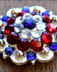 1.5" Hilason Western Style Silver Berry Rhinestone Bling Tack Headstall Saddle Concho Red/Blue