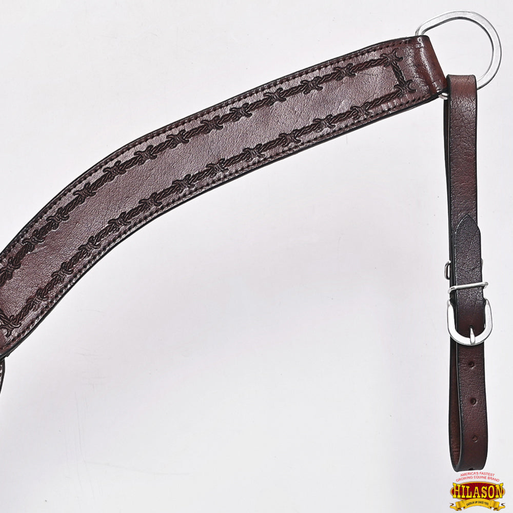 HILASON Western Horse Headstall Breast Collar Set Tack Genuine American Leather Barb Wire Dark Brown