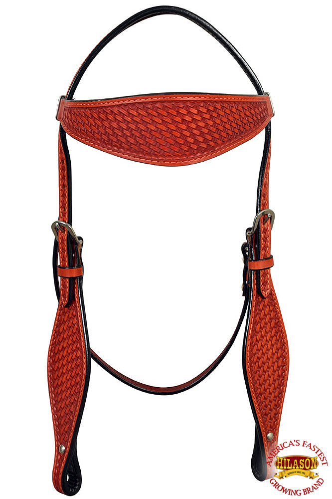 HILASON Western Horse Headstall Breast Collar Set Tack Genuine American Leather Basket Weave Mahogany