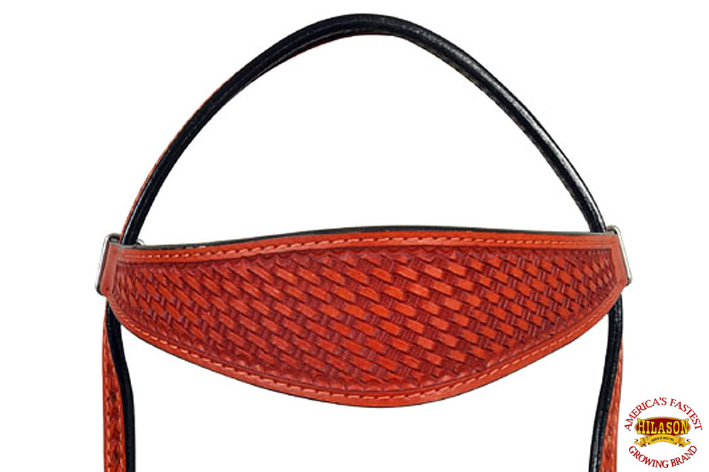 HILASON Western Horse Headstall Breast Collar Set Tack Genuine American Leather Basket Weave Mahogany