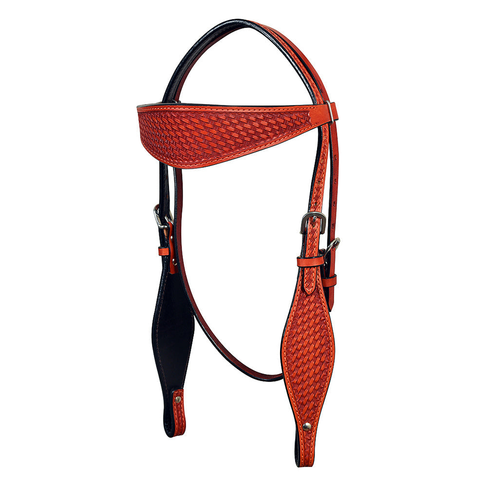 HILASON Western Horse Headstall Breast Collar Set Tack Genuine American Leather Basket Weave Mahogany