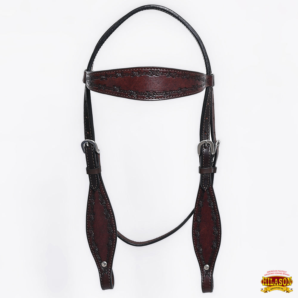 HILASON Western Horse Headstall Breast Collar Set Tack Genuine American Leather Barb Wire Dark Brown