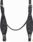 HILASON Western Horse Breast Collar Headstall Genuine American Leather Floral Black