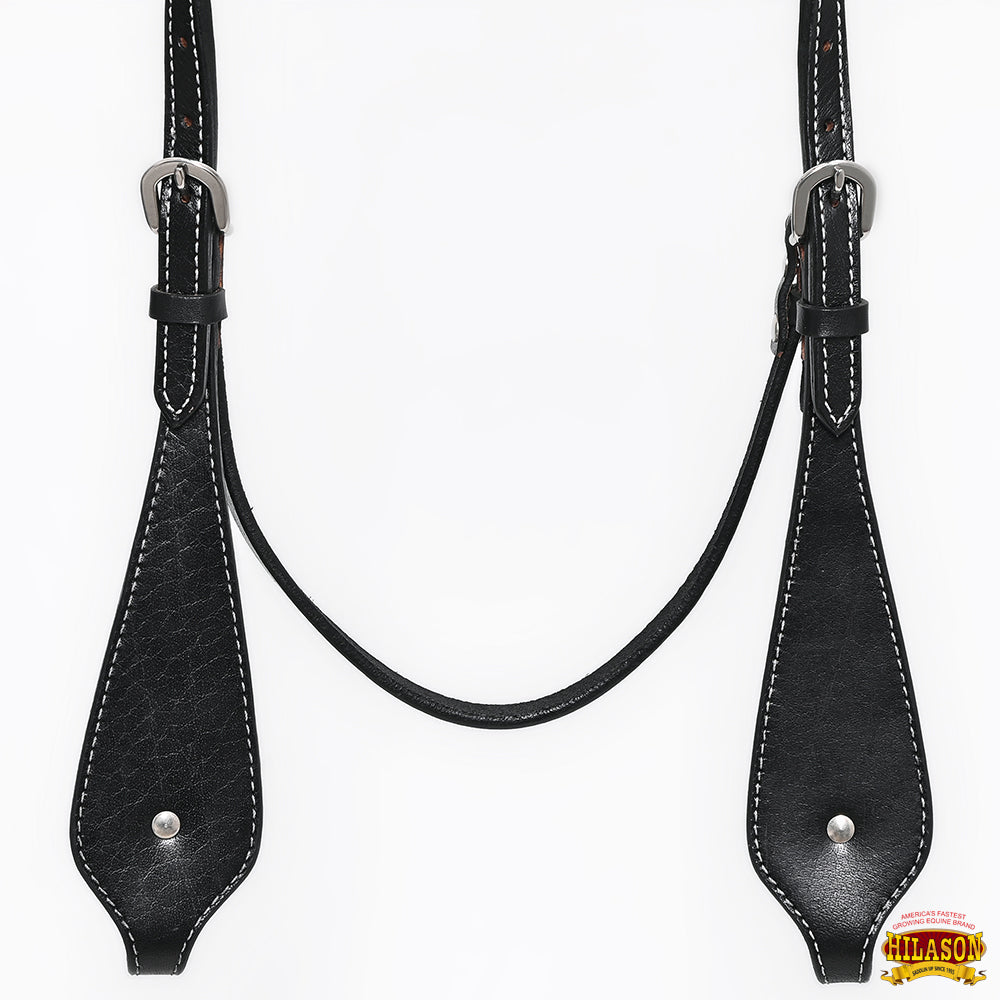 HILASON Western Horse Headstall Breast Collar Set Tack Genuine American Leather Plain Black