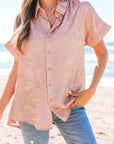 Kiana Metallic Buttoned Loose Fit Short Sleeve Shirt