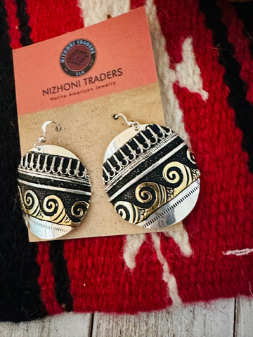 Navajo Hand Stamped Sterling Silver & Copper Earrings - Everest Ranch