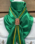35X35" Solid Green Wild Rag / Scarf - Leather Slide and Bolo Tie