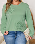 Grass Green Flower Applique Mineral Wash Plus Size Top