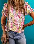 Floral Ruffle Puff Sleeve Blouse