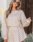 Emily Checkered Long Sleeve High Waist Skort 2pcs Set