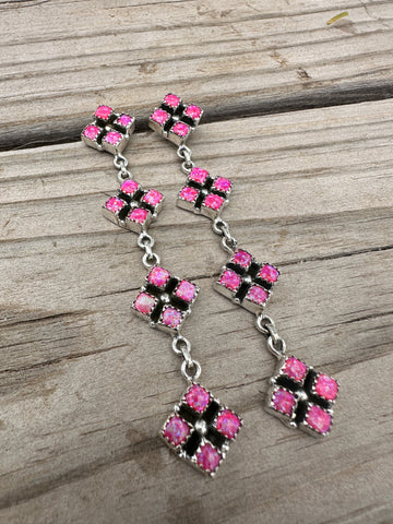 Handmade Hot Pink Fire Opal and Sterling Silver Dangle Earrings